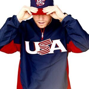 MLB Authentic USA Majestic Windbreaker Pullover Jacket L
